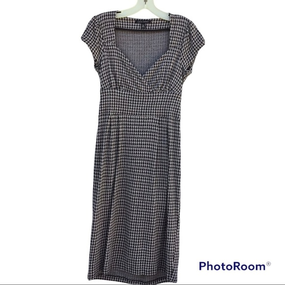 Banana Republic Stretch Houndstooth Pattern Midi Classic Cotton Dress Size XS - Picture 4 of 8